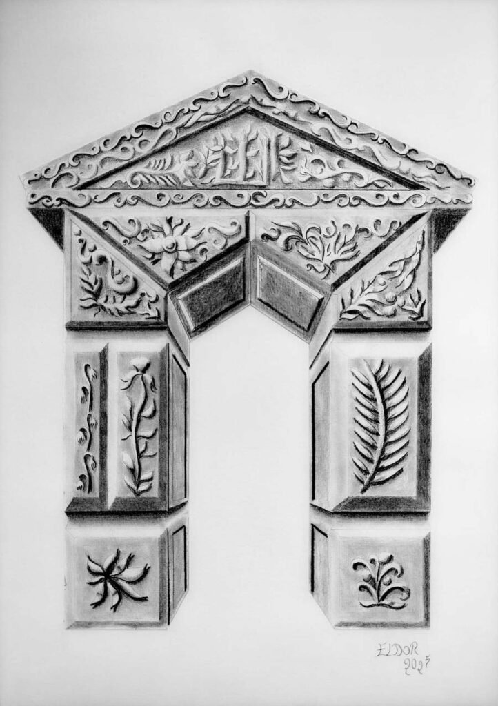 Explore "Ornate Arch - Timeless Elegance," a one-of-a-kind artwork hand-drawn by artist Eldor Art in 2025. This pencil sketch, meticulously crafted on paper, showcases an intricately decorated architectural arch adorned with floral motifs and sculpted details, embodying a timeless classical aesthetic. Perfect for art enthusiasts and collectors, this piece is available as premium art prints on various mediums: premium canvas, elegant posters, textured canvas, and even metal prints for a bold, modern twist. Each print preserves the fine details of the original, making it an ideal addition to elevate your home décor. Purchase this exclusive artwork now and add a touch of elegance to your space!