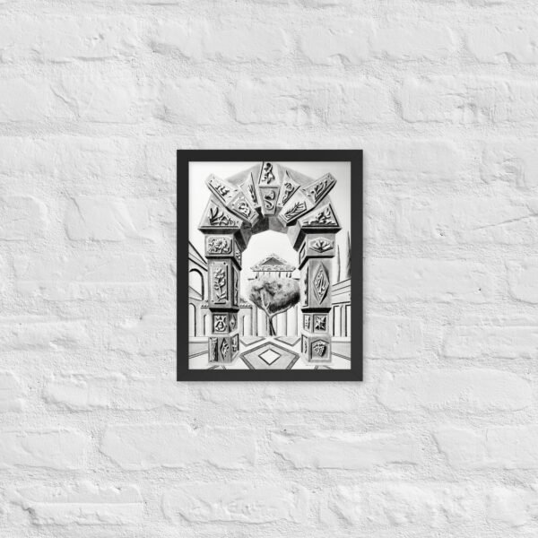 Arch of Symbols – Hand-Drawn Fantasy Architecture Pencil by Eldor Art ( Enhanced Matte Paper Framed Poster ) - Image 2