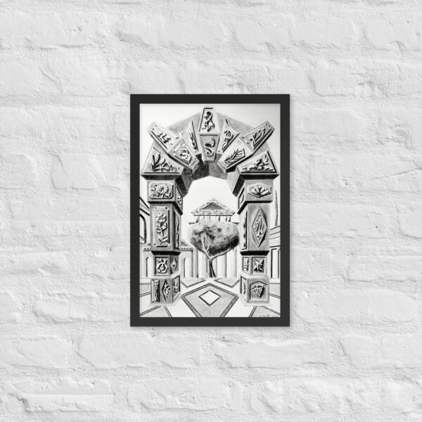 Arch of Symbols – Hand-Drawn Fantasy Architecture Pencil by Eldor Art ( Enhanced Matte Paper Framed Poster ) - Image 4