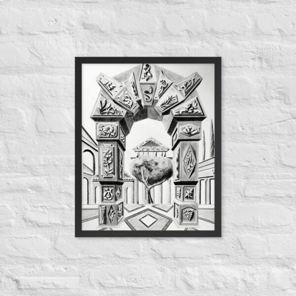Arch of Symbols – Hand-Drawn Fantasy Architecture Pencil by Eldor Art ( Enhanced Matte Paper Framed Poster ) - Image 5