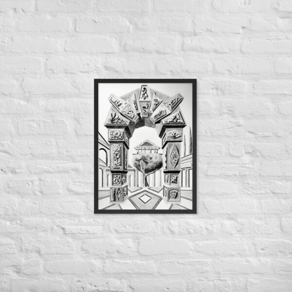 Arch of Symbols – Hand-Drawn Fantasy Architecture Pencil by Eldor Art ( Enhanced Matte Paper Framed Poster ) - Image 6