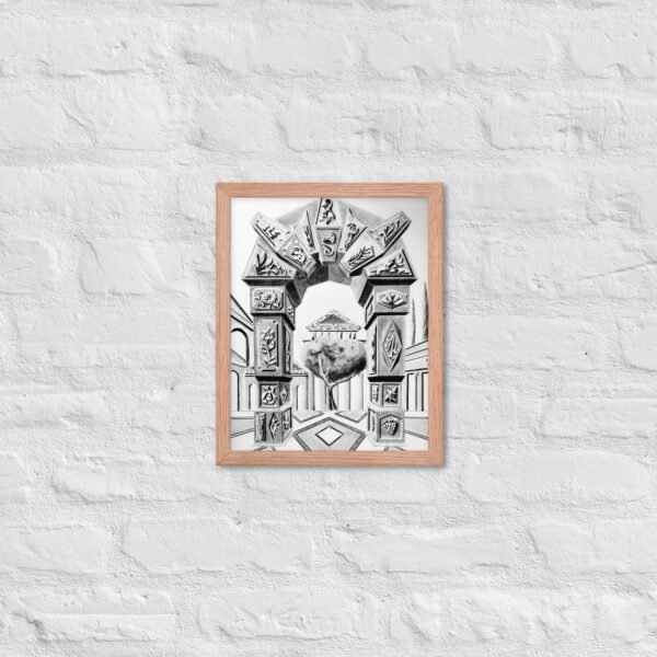 Arch of Symbols – Hand-Drawn Fantasy Architecture Pencil by Eldor Art ( Enhanced Matte Paper Framed Poster ) - Image 8