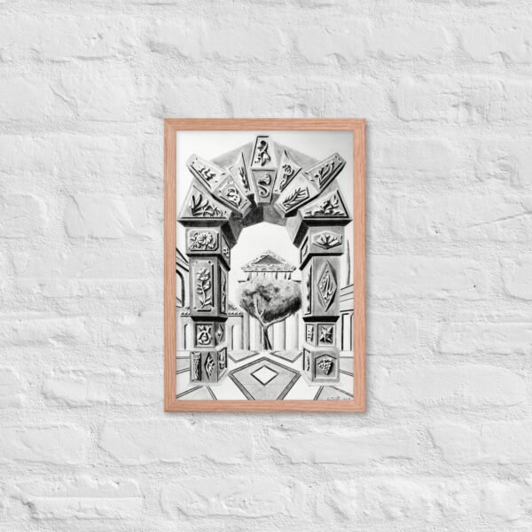 Arch of Symbols – Hand-Drawn Fantasy Architecture Pencil by Eldor Art ( Enhanced Matte Paper Framed Poster ) - Image 10