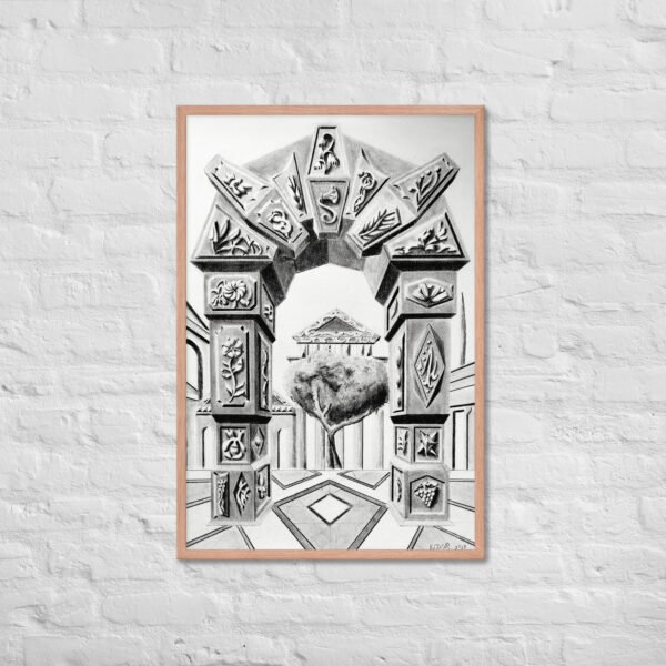 Arch of Symbols – Hand-Drawn Fantasy Architecture Pencil by Eldor Art ( Enhanced Matte Paper Framed Poster ) - Image 14