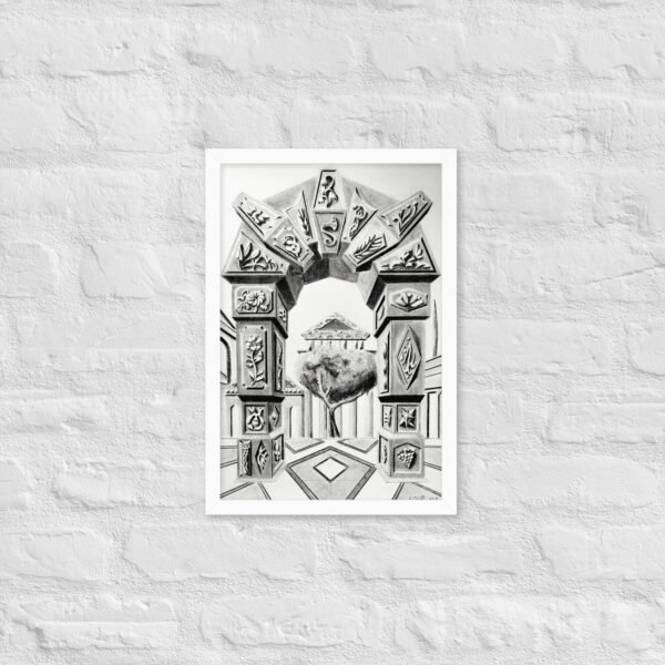 Arch of Symbols – Hand-Drawn Fantasy Architecture Pencil by Eldor Art ( Enhanced Matte Paper Framed Poster ) - Image 17