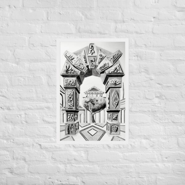 Arch of Symbols – Hand-Drawn Fantasy Architecture Pencil by Eldor Art ( Enhanced Matte Paper Framed Poster ) - Image 20