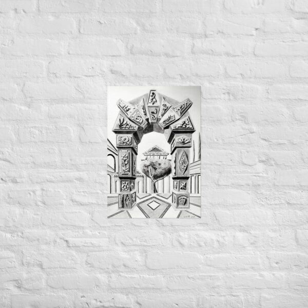 Arch of Symbols – Hand-Drawn Fantasy Architecture Pencil By Eldor Art ( Enhanced Matte Paper Poster ) - Image 3