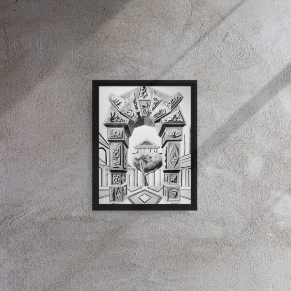 Arch of Symbols – Hand-Drawn Fantasy Architecture Pencil By Eldor Art ( Framed Canvas ) - Image 3