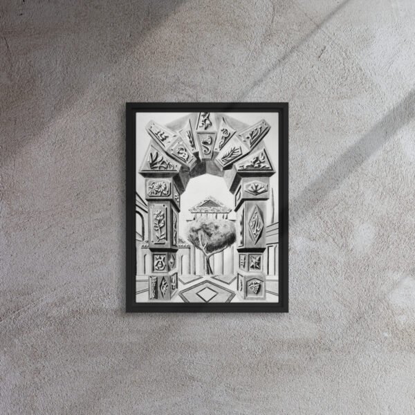 Arch of Symbols – Hand-Drawn Fantasy Architecture Pencil By Eldor Art ( Framed Canvas ) - Image 4