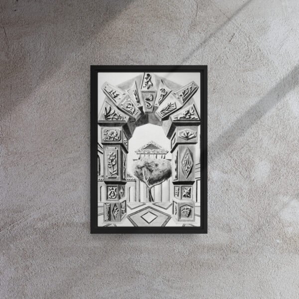 Arch of Symbols – Hand-Drawn Fantasy Architecture Pencil By Eldor Art ( Framed Canvas ) - Image 5
