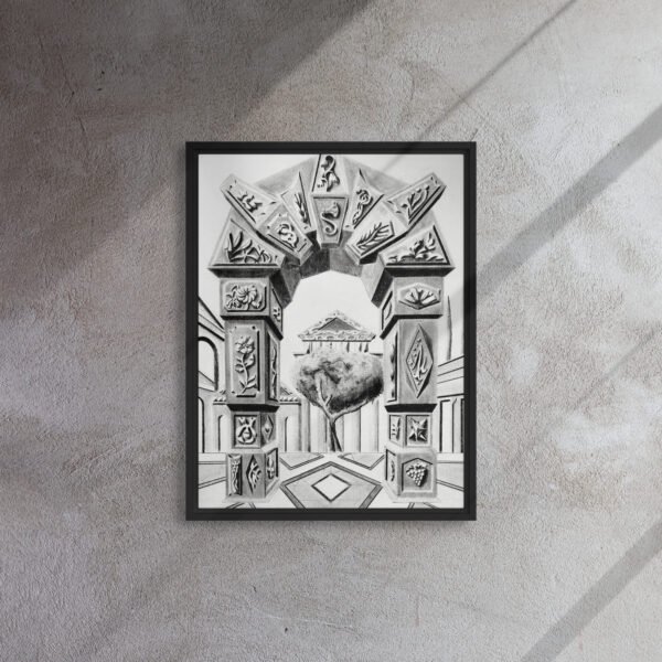 Arch of Symbols – Hand-Drawn Fantasy Architecture Pencil By Eldor Art ( Framed Canvas ) - Image 6