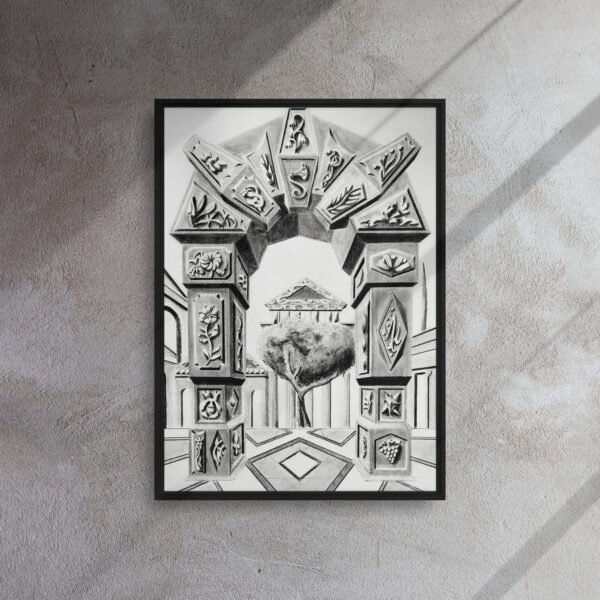 Arch of Symbols – Hand-Drawn Fantasy Architecture Pencil By Eldor Art ( Framed Canvas ) - Image 7