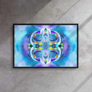 Enter the dreamlike universe of Eldor Art with Crystal Ether, a vibrant digital painting blending sacred geometry with cosmic energy. This symmetrical artwork explores the subtle realms between light and matter through fluid curves, lunar halos, and celestial textures. Available in high-quality prints on canvas, metal, or poster, this piece is perfect to bring a mystical and modern aesthetic into any space. Each element evokes an inner journey—a meeting point between sacred science and contemporary abstraction