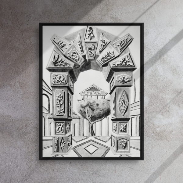 Arch of Symbols – Hand-Drawn Fantasy Architecture Pencil By Eldor Art ( Framed Canvas ) - Image 8