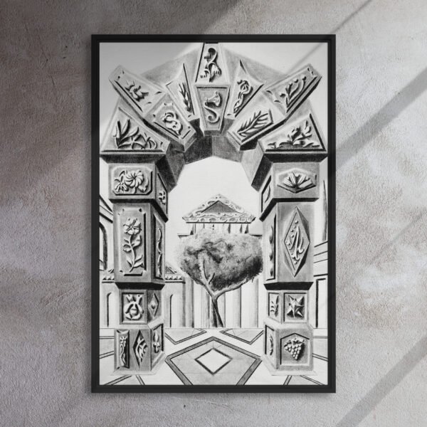 Arch of Symbols – Hand-Drawn Fantasy Architecture Pencil By Eldor Art ( Framed Canvas ) - Image 9