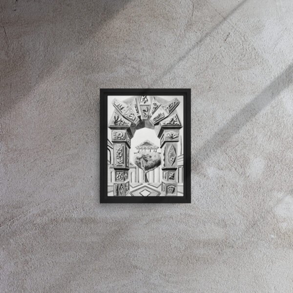 Arch of Symbols – Hand-Drawn Fantasy Architecture Pencil By Eldor Art ( Framed Canvas ) - Image 2