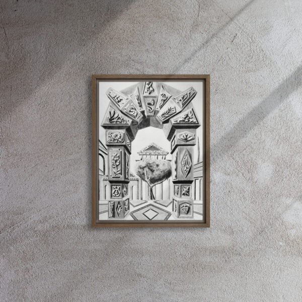 Arch of Symbols – Hand-Drawn Fantasy Architecture Pencil By Eldor Art ( Framed Canvas ) - Image 12