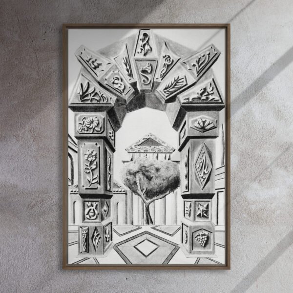 Arch of Symbols – Hand-Drawn Fantasy Architecture Pencil By Eldor Art ( Framed Canvas ) - Image 18
