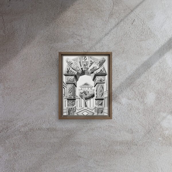 Arch of Symbols – Hand-Drawn Fantasy Architecture Pencil By Eldor Art ( Framed Canvas ) - Image 10