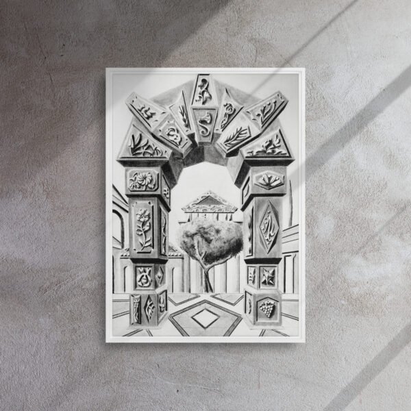 Arch of Symbols – Hand-Drawn Fantasy Architecture Pencil By Eldor Art ( Framed Canvas ) - Image 24