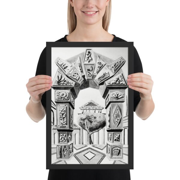 Arch of Symbols – Hand-Drawn Fantasy Architecture Pencil by Eldor Art ( Premium Luster Photo Paper Framed Poster ) - Image 2