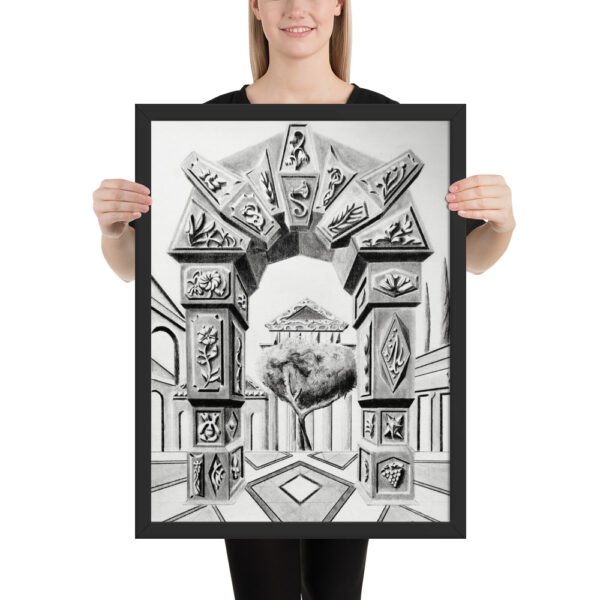 Arch of Symbols – Hand-Drawn Fantasy Architecture Pencil by Eldor Art ( Premium Luster Photo Paper Framed Poster ) - Image 3