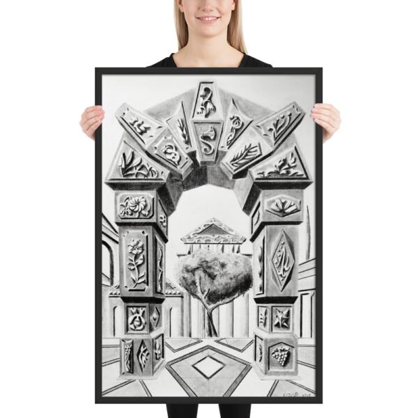 Arch of Symbols – Hand-Drawn Fantasy Architecture Pencil by Eldor Art ( Premium Luster Photo Paper Framed Poster ) - Image 4