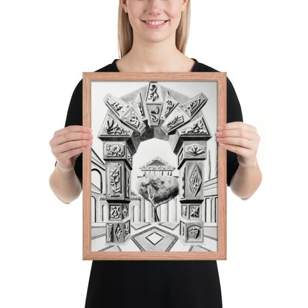Arch of Symbols – Hand-Drawn Fantasy Architecture Pencil by Eldor Art ( Premium Luster Photo Paper Framed Poster ) - Image 5