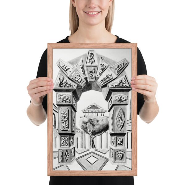 Arch of Symbols – Hand-Drawn Fantasy Architecture Pencil by Eldor Art ( Premium Luster Photo Paper Framed Poster ) - Image 6