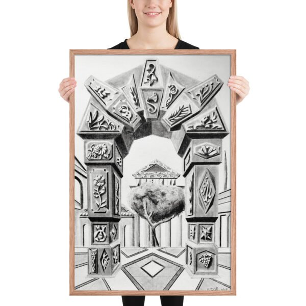 Arch of Symbols – Hand-Drawn Fantasy Architecture Pencil by Eldor Art ( Premium Luster Photo Paper Framed Poster ) - Image 8