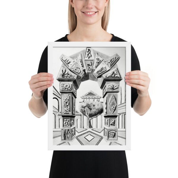 Arch of Symbols – Hand-Drawn Fantasy Architecture Pencil by Eldor Art ( Premium Luster Photo Paper Framed Poster ) - Image 9