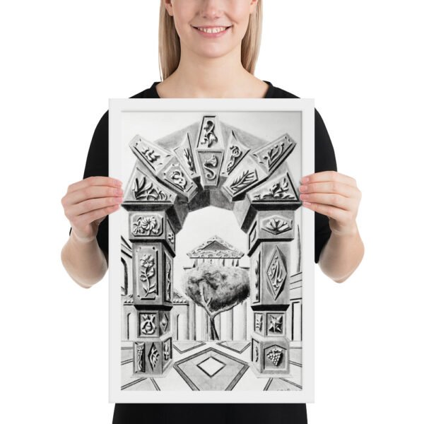 Arch of Symbols – Hand-Drawn Fantasy Architecture Pencil by Eldor Art ( Premium Luster Photo Paper Framed Poster ) - Image 10