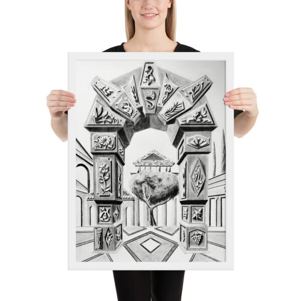 Arch of Symbols – Hand-Drawn Fantasy Architecture Pencil by Eldor Art ( Premium Luster Photo Paper Framed Poster ) - Image 11