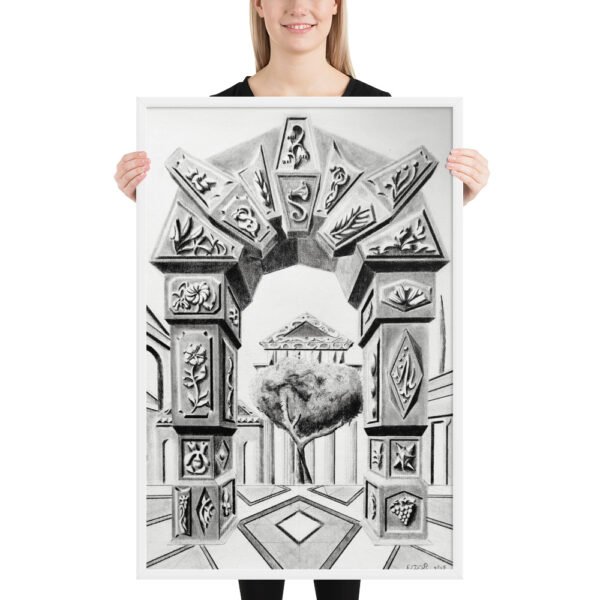 Arch of Symbols – Hand-Drawn Fantasy Architecture Pencil by Eldor Art ( Premium Luster Photo Paper Framed Poster ) - Image 12