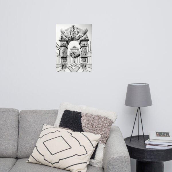 Arch of Symbols – Hand-Drawn Fantasy Architecture Pencil Art Print by Eldor Art ( Premium Luster Photo Paper Poster ) - Image 4