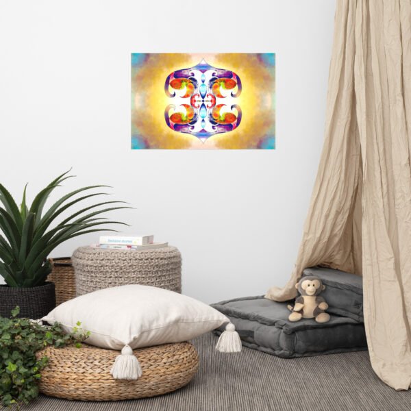 Discover Solar Radiance, a luminous digital painting by Eldor Art, where sacred symmetry meets vibrant abstraction. Inspired by natural forms and energetic frequencies, this mandala-like artwork radiates golden, red, blue and violet tones, invoking inner balance and solar energy. A spiritual and modern visual celebration that transforms any space with warmth and harmony. Printed on canvas, metal plate, or high-definition poster, this piece is a perfect fit for both serene interiors and bold modern decors