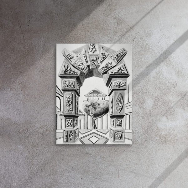 Arch of Symbols – Hand-Drawn Fantasy Architecture Pencil by Eldor Art ( Thin Canvas ) - Image 2