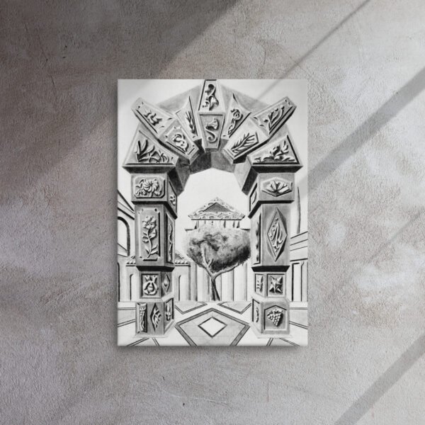 Arch of Symbols – Hand-Drawn Fantasy Architecture Pencil by Eldor Art ( Thin Canvas ) - Image 5