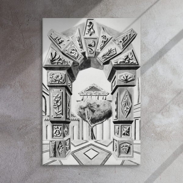 Arch of Symbols – Hand-Drawn Fantasy Architecture Pencil by Eldor Art ( Thin Canvas ) - Image 3