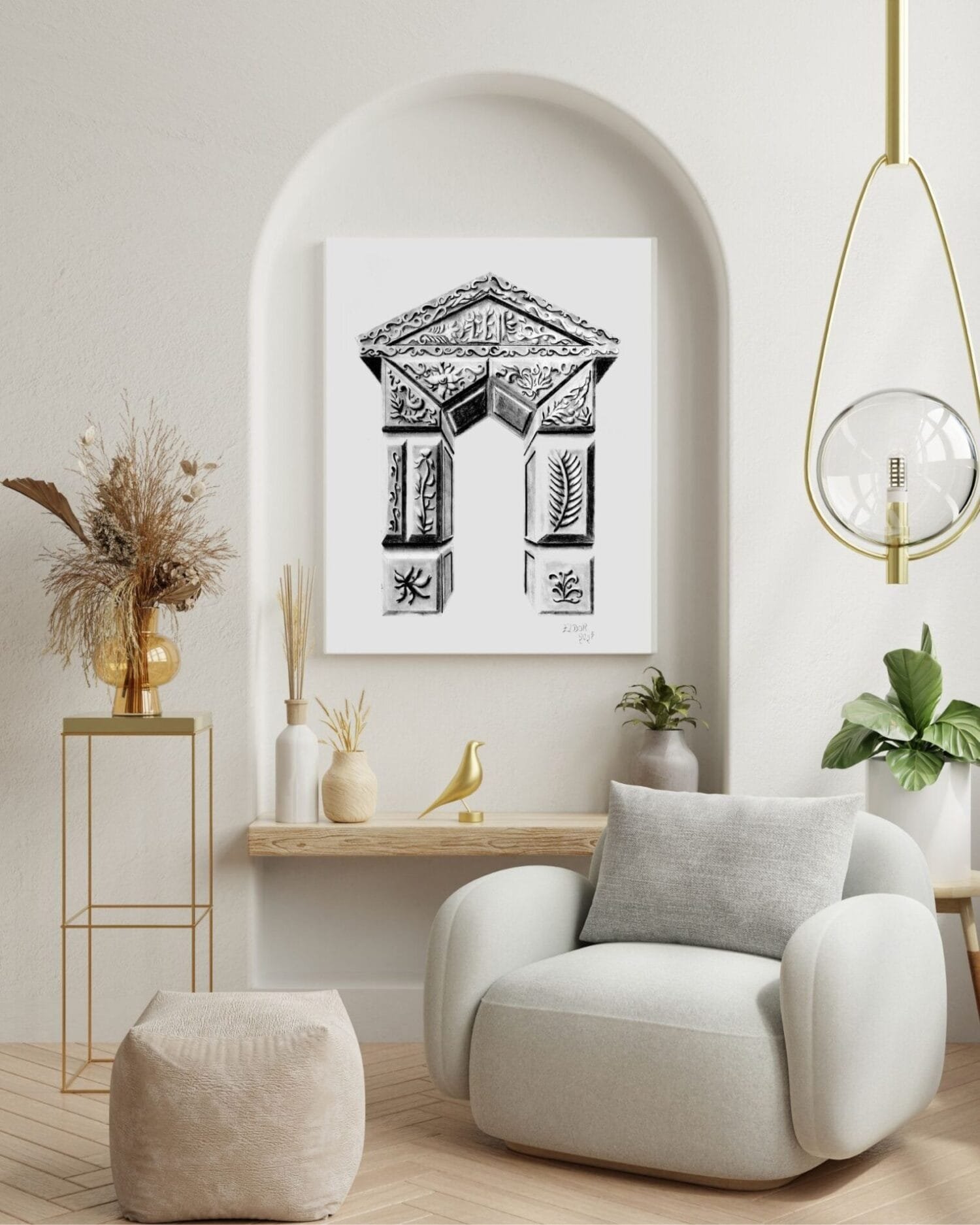 Architectural pencil drawing by Eldor Art – High-resolution JPEG from the Eldorart collection featuring ornate archway and classical details