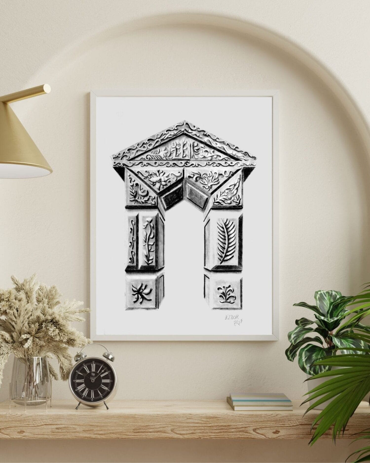 Architectural pencil drawing by Eldor Art – High-resolution JPEG from the Eldorart collection featuring ornate archway and classical details