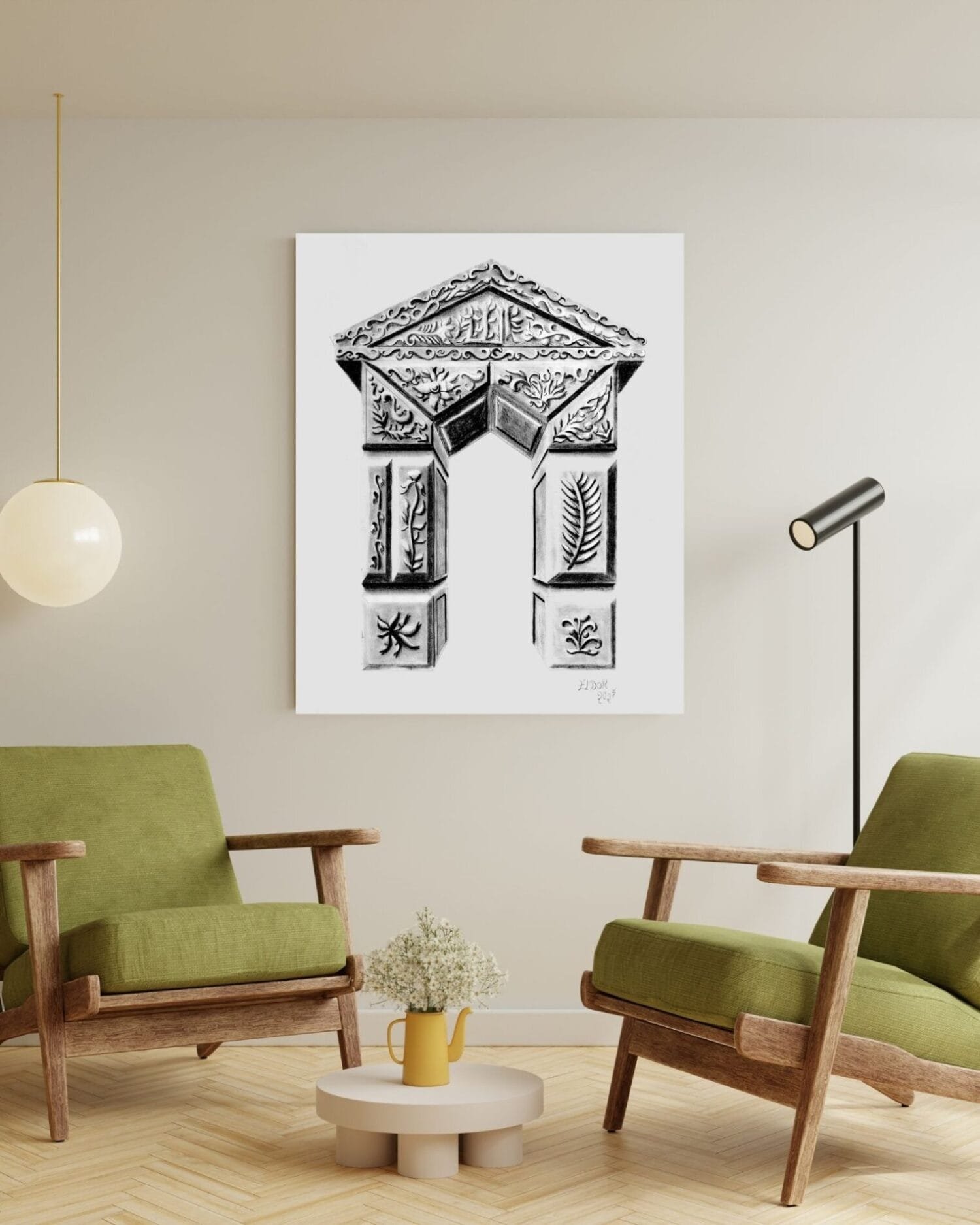 Architectural pencil drawing by Eldor Art – High-resolution JPEG from the Eldorart collection featuring ornate archway and classical details
