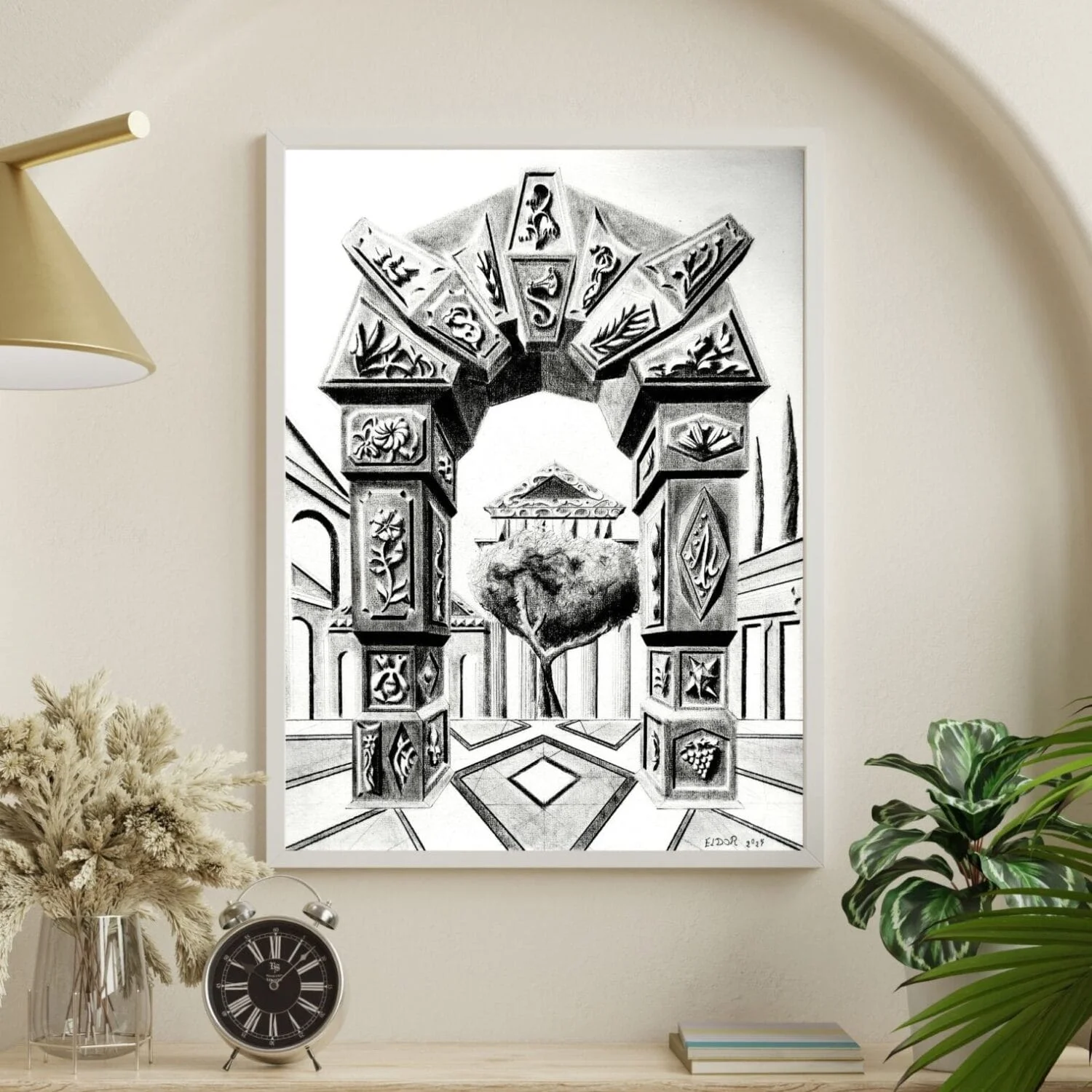 Classical pencil drawing by Eldor Art – High-resolution JPEG from the Eldorart collection featuring ornate archway and architectural details