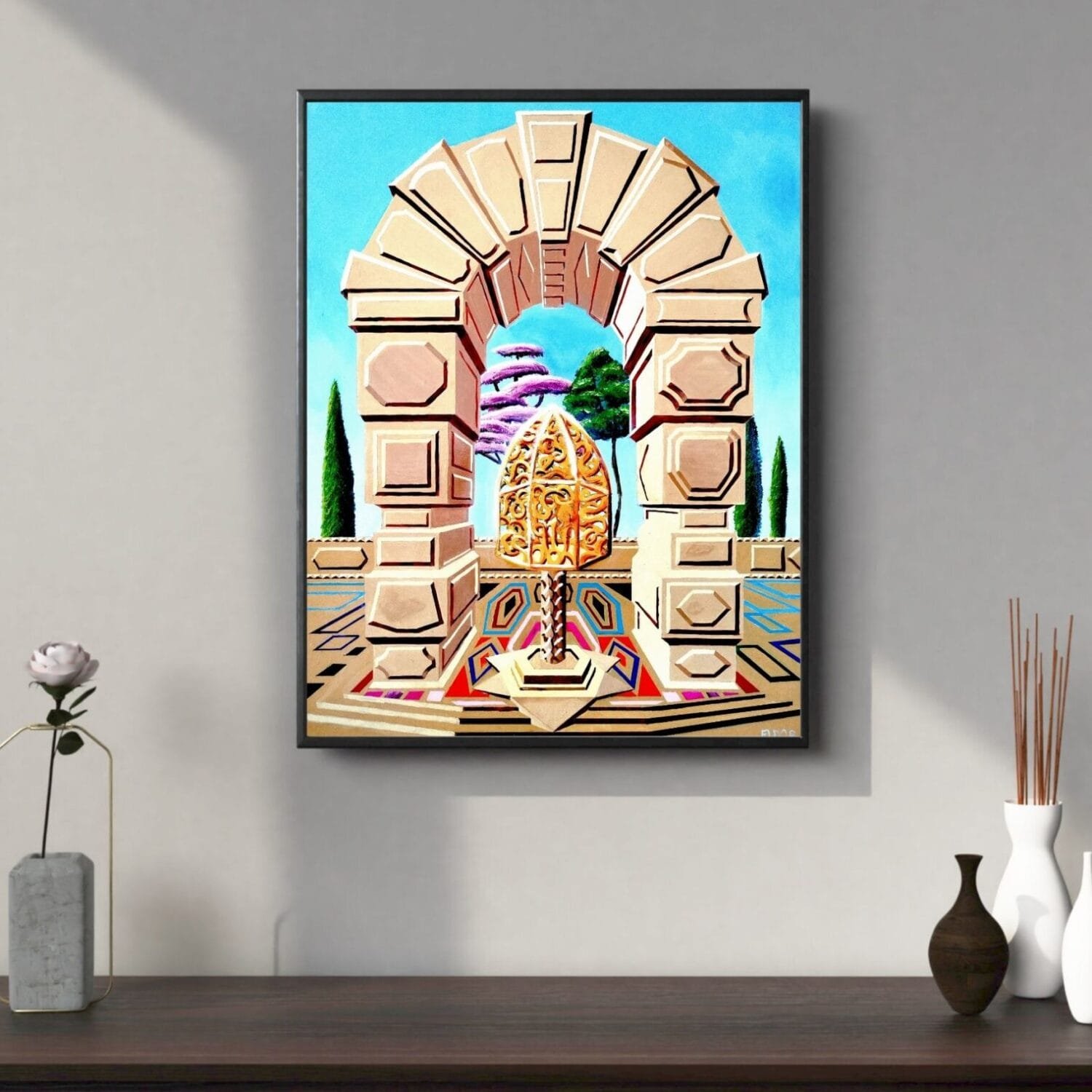 Surreal architectural artwork by Eldor Art – High-resolution JPEG from the Eldorart collection featuring symbolic cage and poetic structure