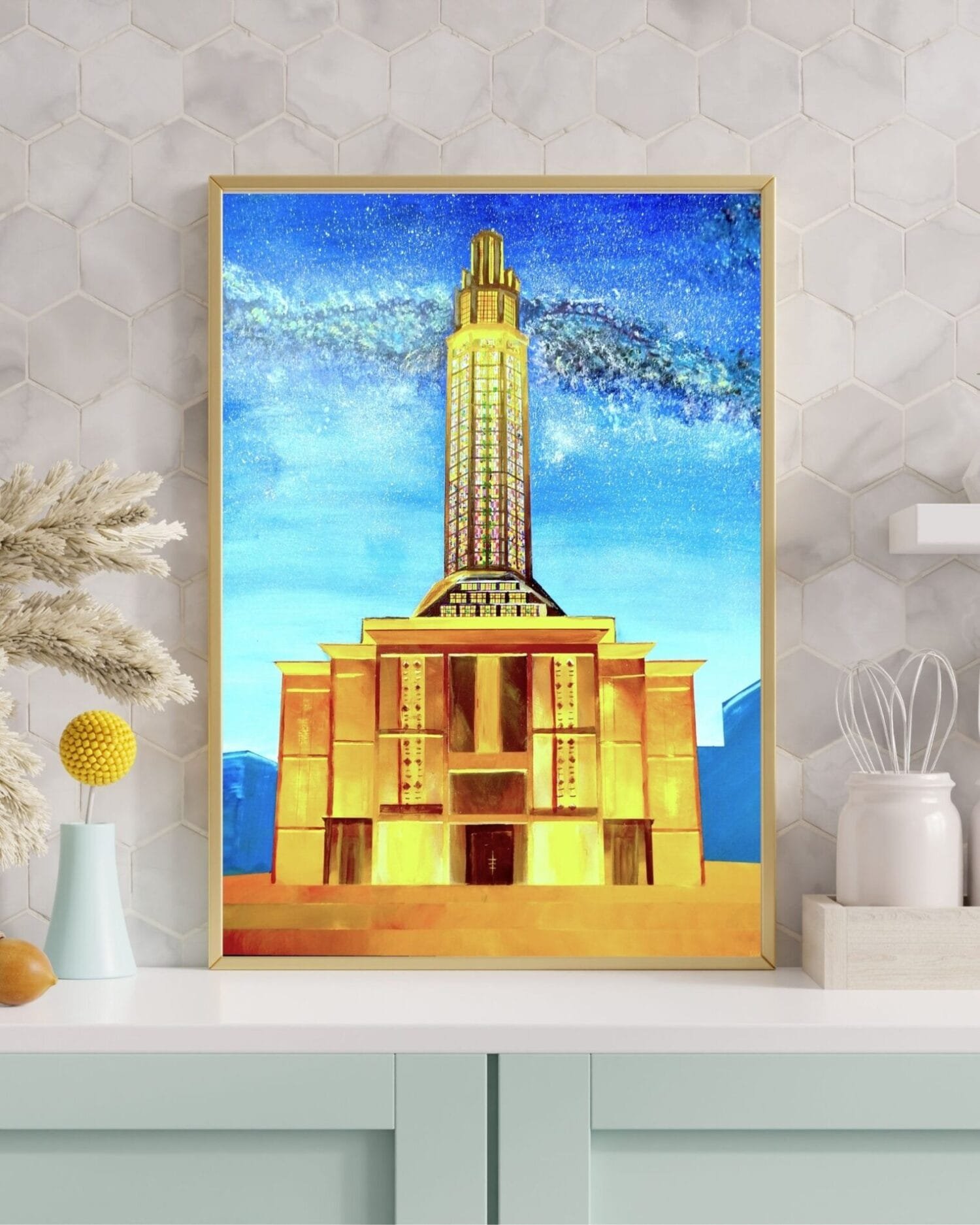 Architectural night artwork by Eldor Art – High-resolution JPEG from the Eldorart collection featuring Le Havre tower under a starry sky