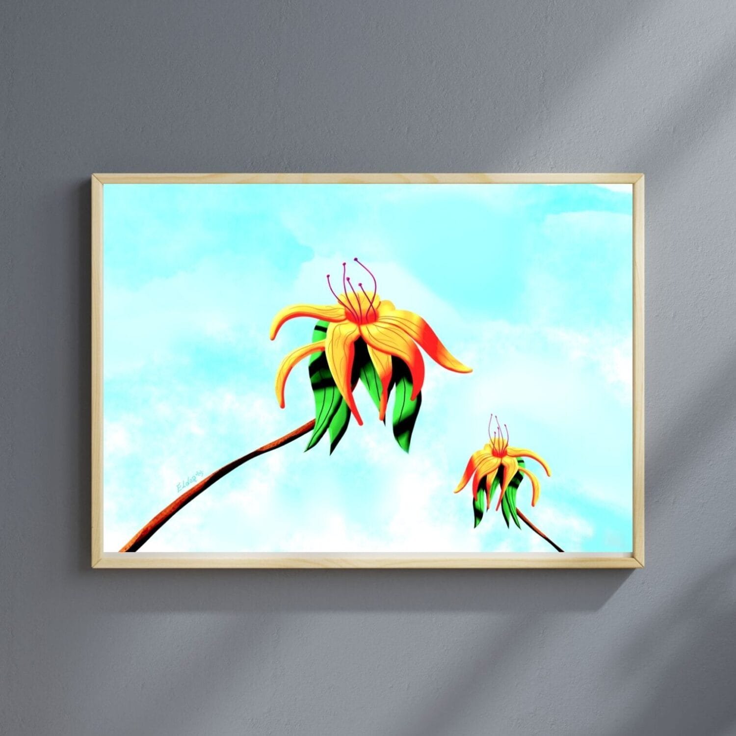 Surreal floral digital artwork by Eldor Art – High-resolution JPEG from the Eldorart collection featuring lilies and pastel skies