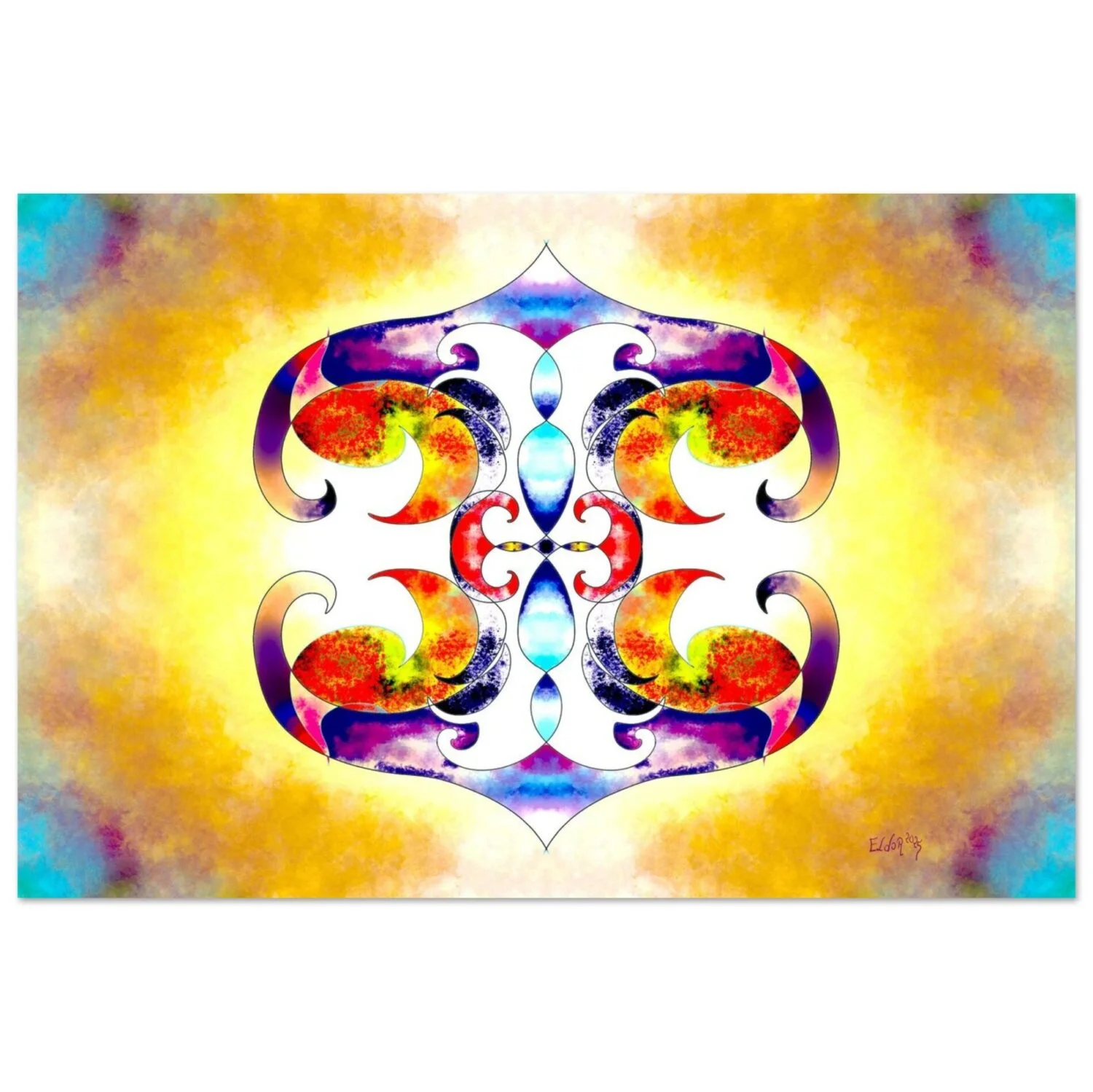Abstract symmetrical artwork by Eldor Art – Matte print from the Eldorart collection featuring radiant solar light and mirrored geometry