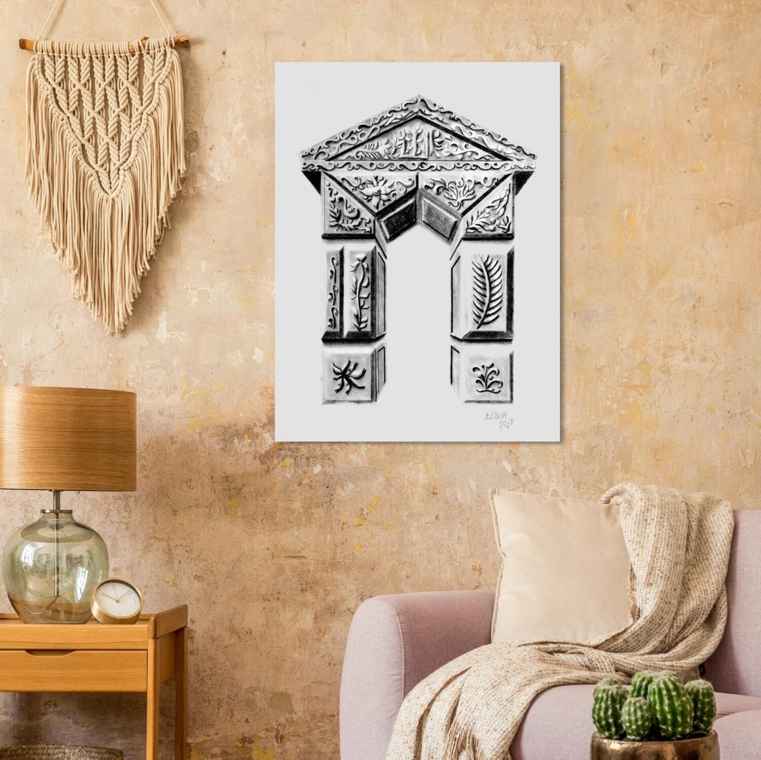 Classical architectural artwork by Eldor Art – Matte print from the Eldorart collection featuring Greco-Roman arches and botanical details