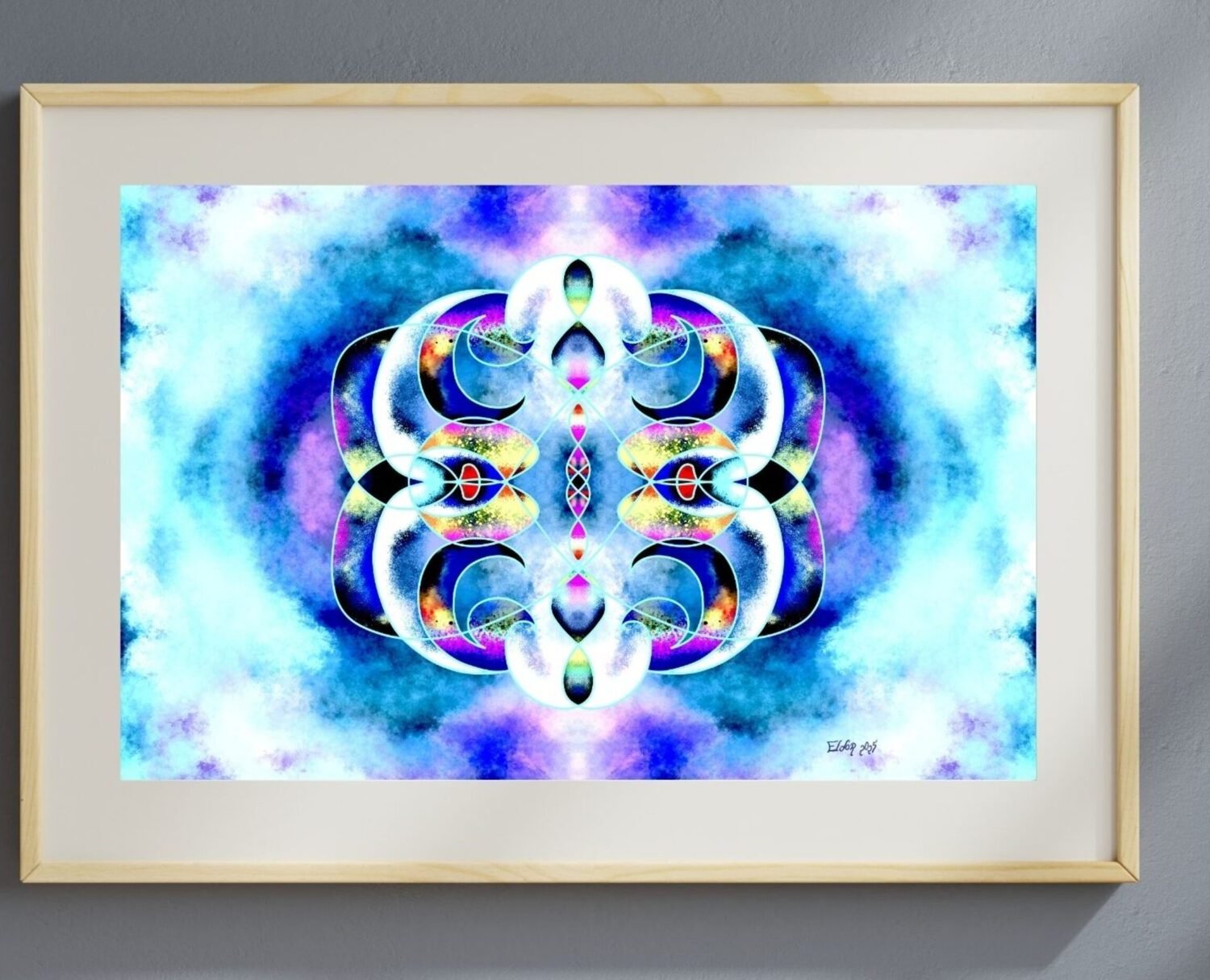 Abstract symmetrical artwork by Eldor Art – Matte print from the Eldorart collection featuring vibrant blue ether textures