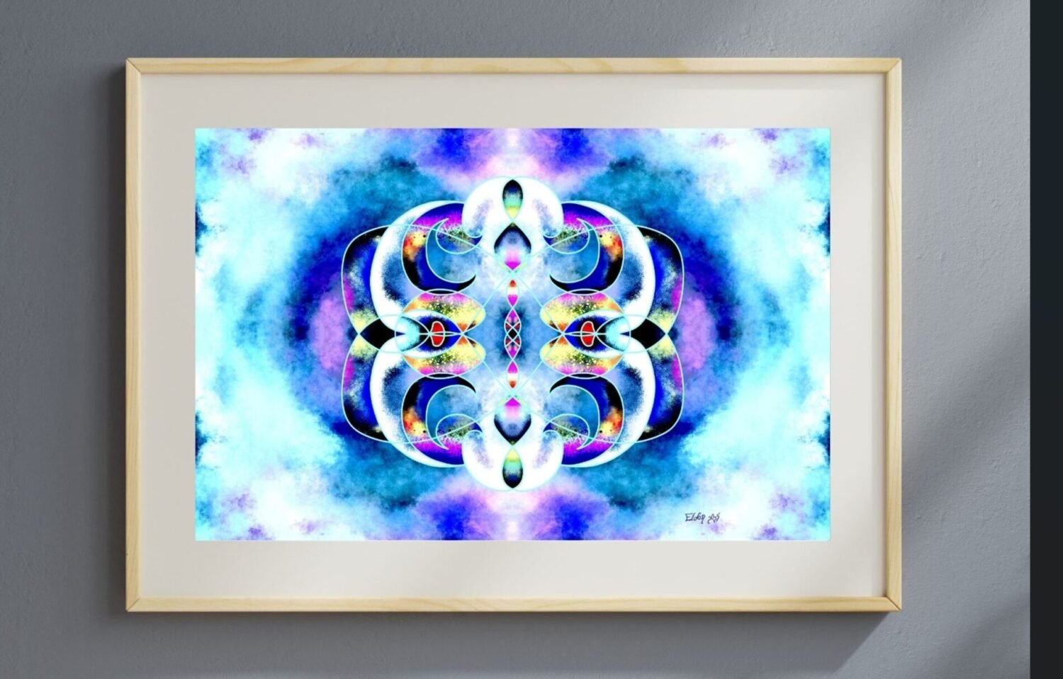 Abstract symmetrical artwork by Eldor Art – Matte print from the Eldorart collection featuring vibrant blue ether textures